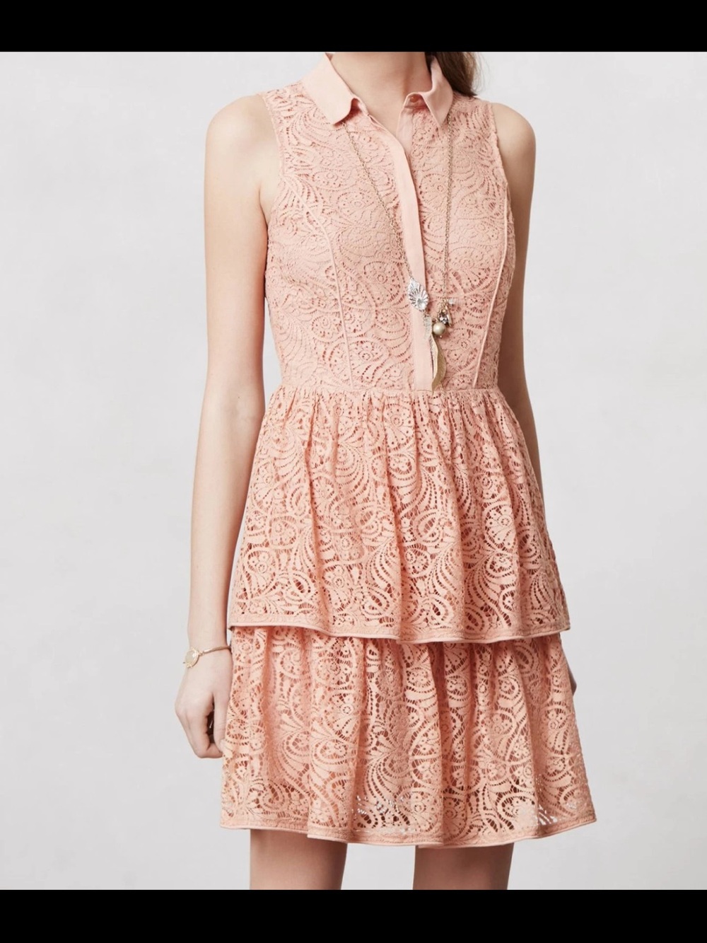 Sleeveless Lace Tiered Mini Dress in Peach Anthropologie Addison